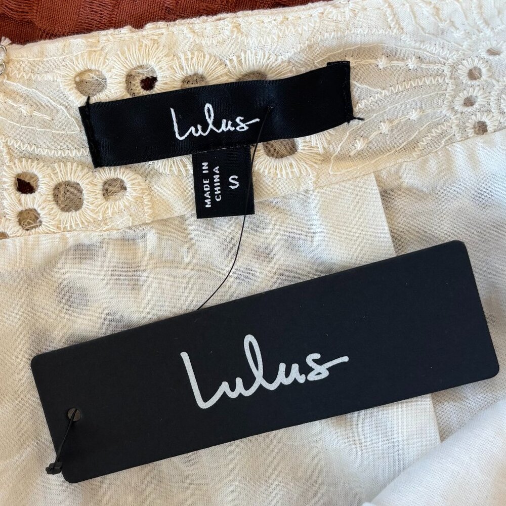 NWT Lulus Kamilla Eyelet Embroidered Skirt and Top Set, Cream, Size Small - Picture 8 of 8